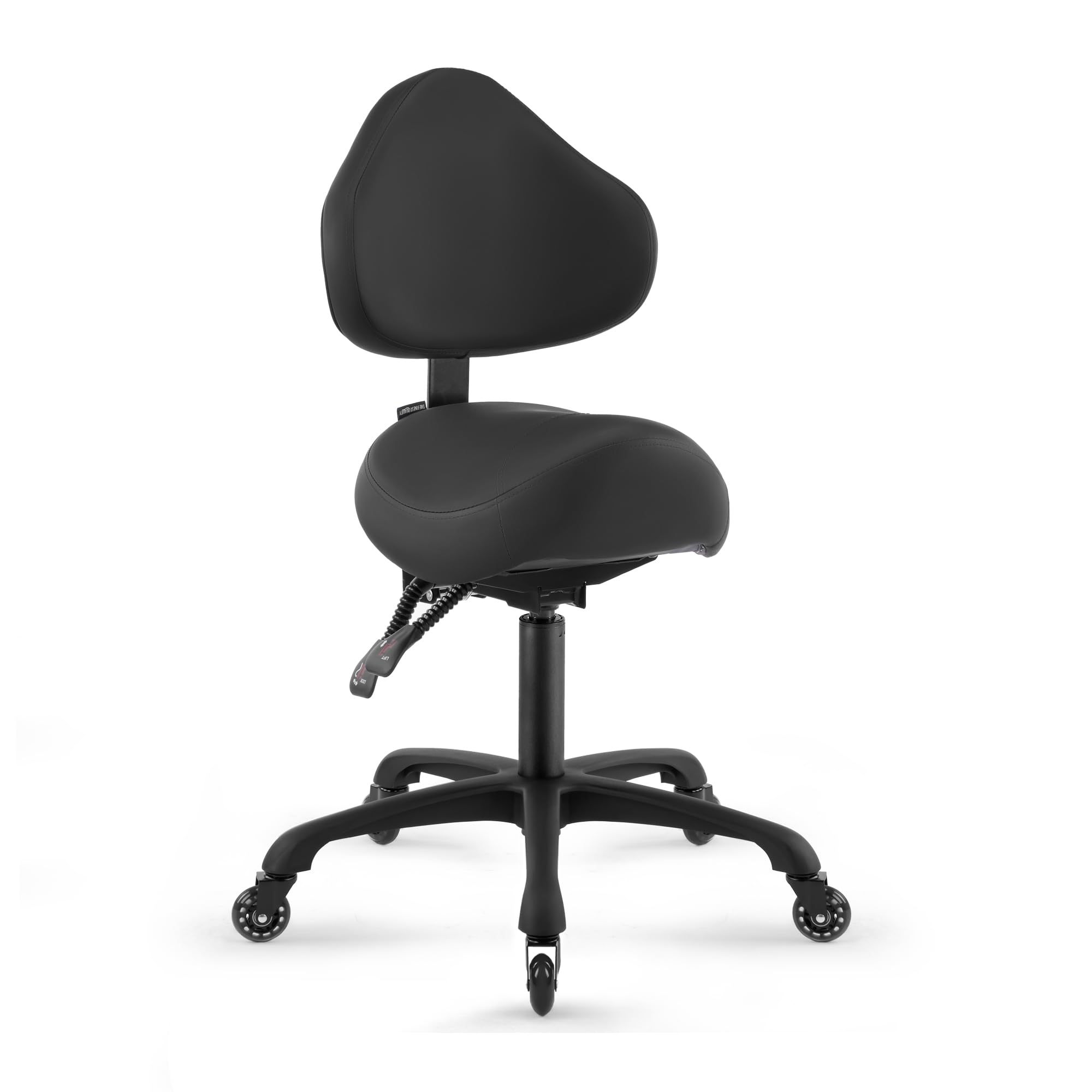 Hydraulic Saddle Rolling Clinic Spa Massage Stool Chair with Back Rest (510-With Backrest, Black)