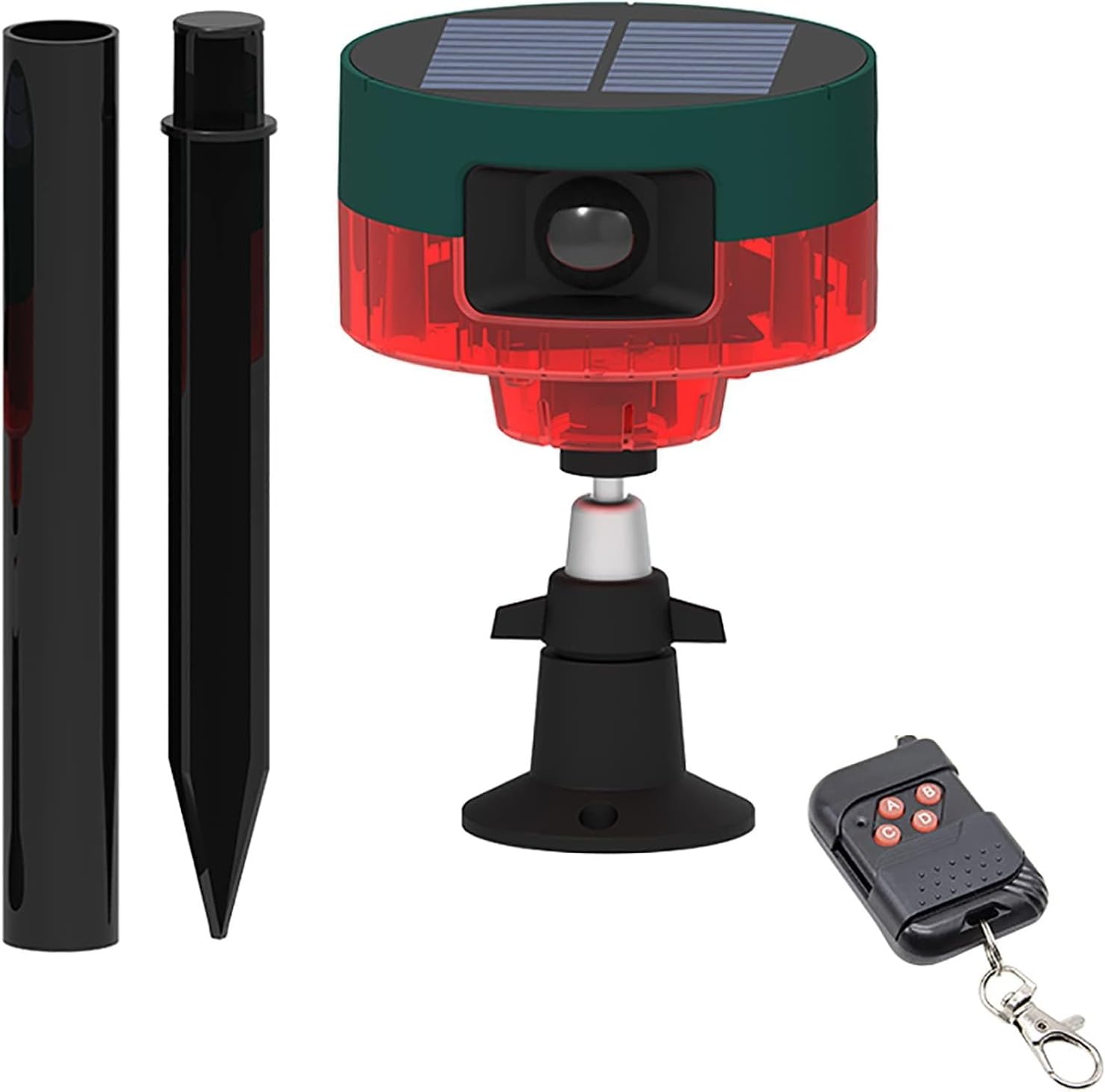 keeda Solar Motion Sensor Alarm, 129dB Loud LED Strobe Alarm 360° Detection Siren Lamp with Remote, 13 Tones + Customize Sound Audio Alarm for Villa,Farm,Barn,Yard,Chicken coop (Red)
