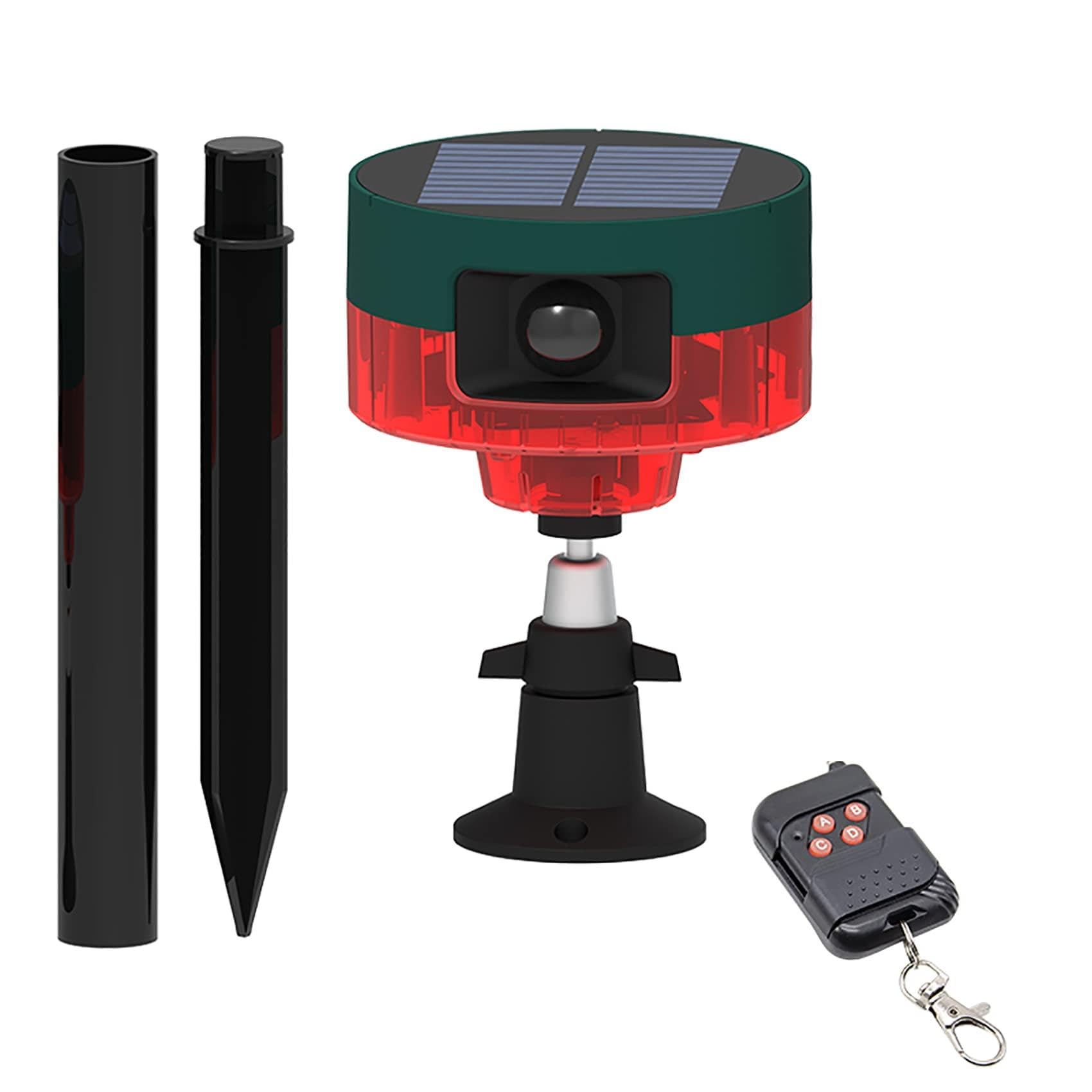 keeda Solar Motion Sensor Alarm, 129dB Loud LED Strobe Alarm 360° Detection Siren Lamp with Remote, 13 Tones + Customize Sound Audio Alarm for Villa,Farm,Barn,Yard,Chicken coop (Red)