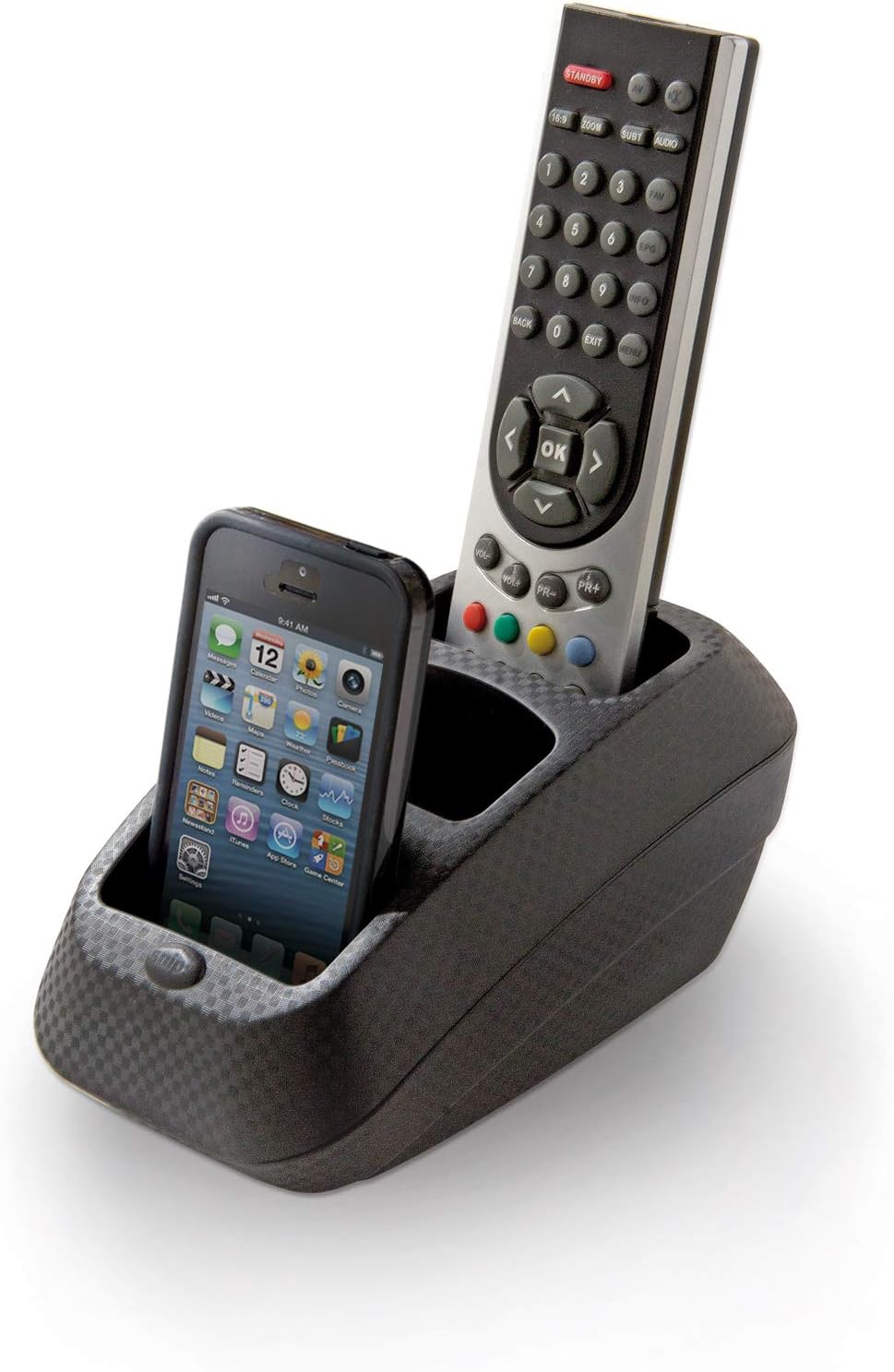 Snips Smartphone & Remote Holder - Remote Control Organiser - Caddy Black Color - Non-Slip - Recycled Plastic - Made in Italy - 0% BPA & Phthalate-Free