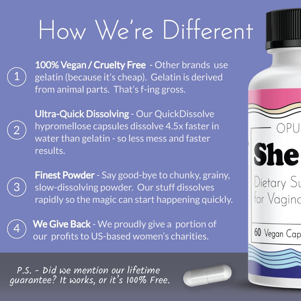 She Juicy Vaginal Moisturizer - 60 ct for Vaginal Moisture and Lubrication - End Vaginal Dryness with Slippery Elm Bark - Made in USA : Health & Household