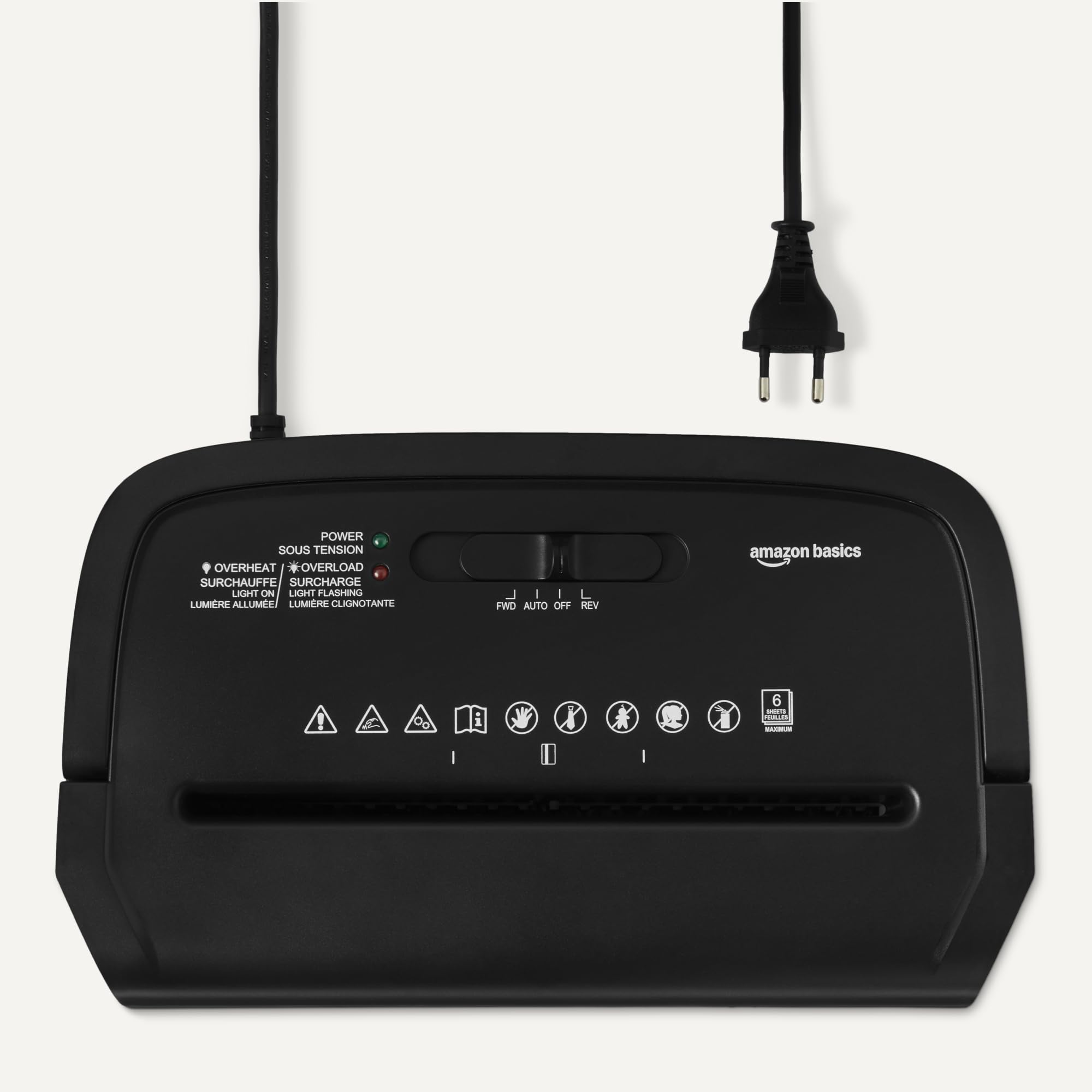 Amazon Basics Destructeur de Documents à Coupe Croisée pour 6 Feuilles et Destructeur de Cartes Bancaires, 14L, Noir