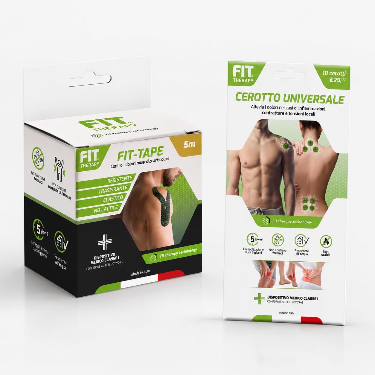 Kit Sport e Recupero Muscolare, Kinesio Tape 5 m e Cerotti Universali, Per Contratture, Dolori Muscolari e Articolari, Senza Farmaci, Non Scalda, Impermeabile