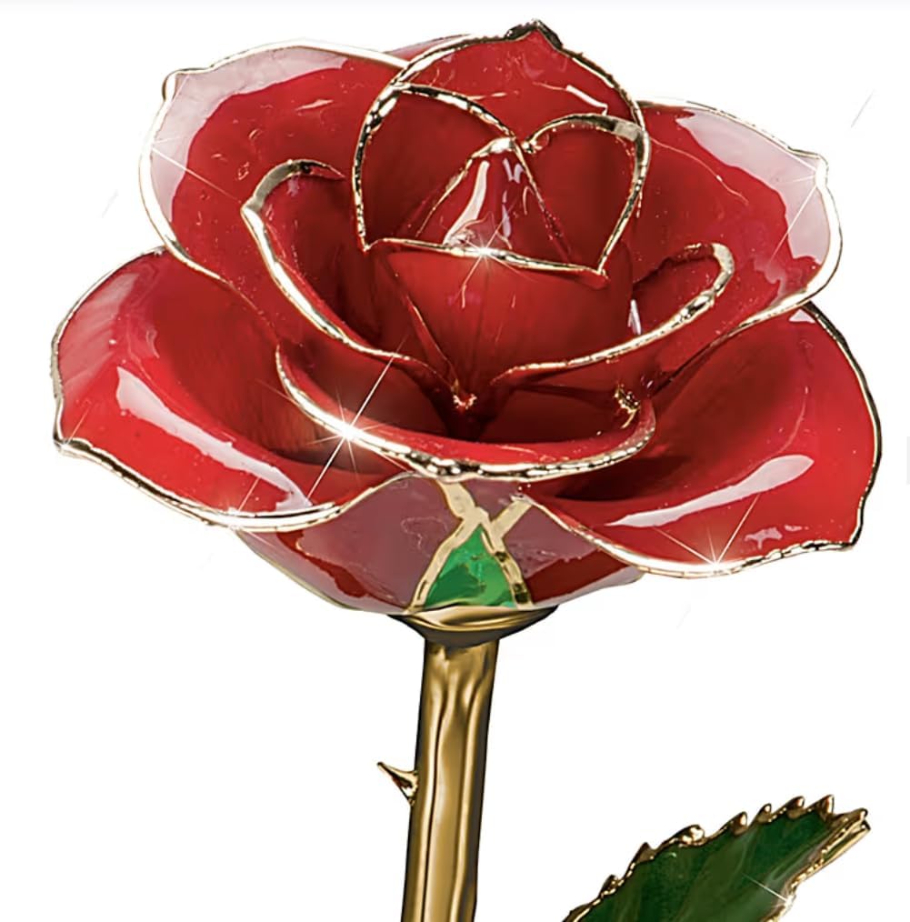 The Bradford Exchange Real Red Rose Centerpiece with 24K-Gold Plating and Etched Glass Vase- I Love You Today, Tomorrow, Always