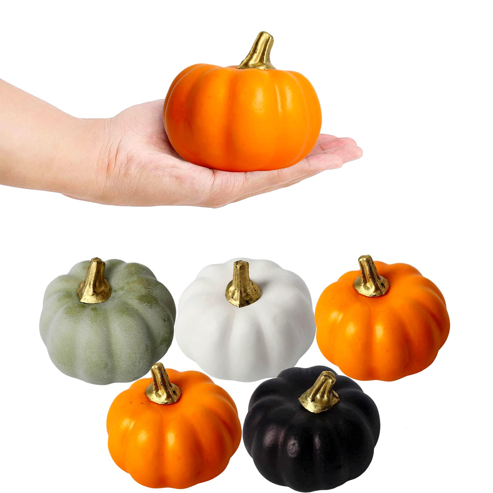 12 Decoration Halloween Automne Citrouille Artificielles,Couleur Ensemble Fall Decor Citrouille en Mousse Decorative Intérieur Exterieur,Mini Citrouilles pour Table Decoration,Thanksgiving,Noël