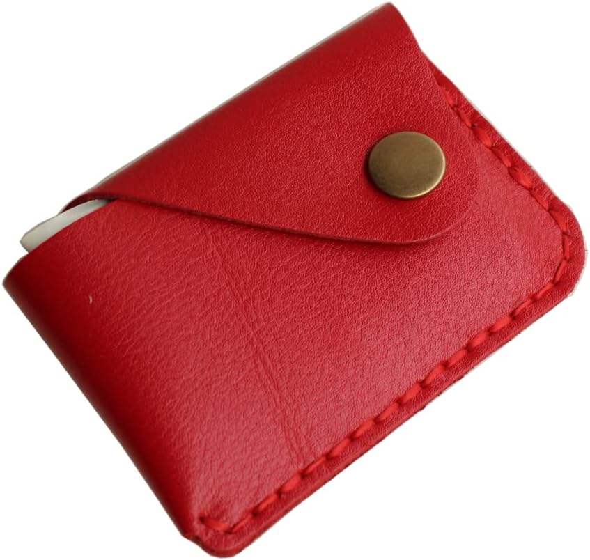 Handmade Leather Card Holder with Snap Closure - Ultra-Thin Minimalist Front Pocket Wallet, Hand-Stitched Simple Card Case - Image 6