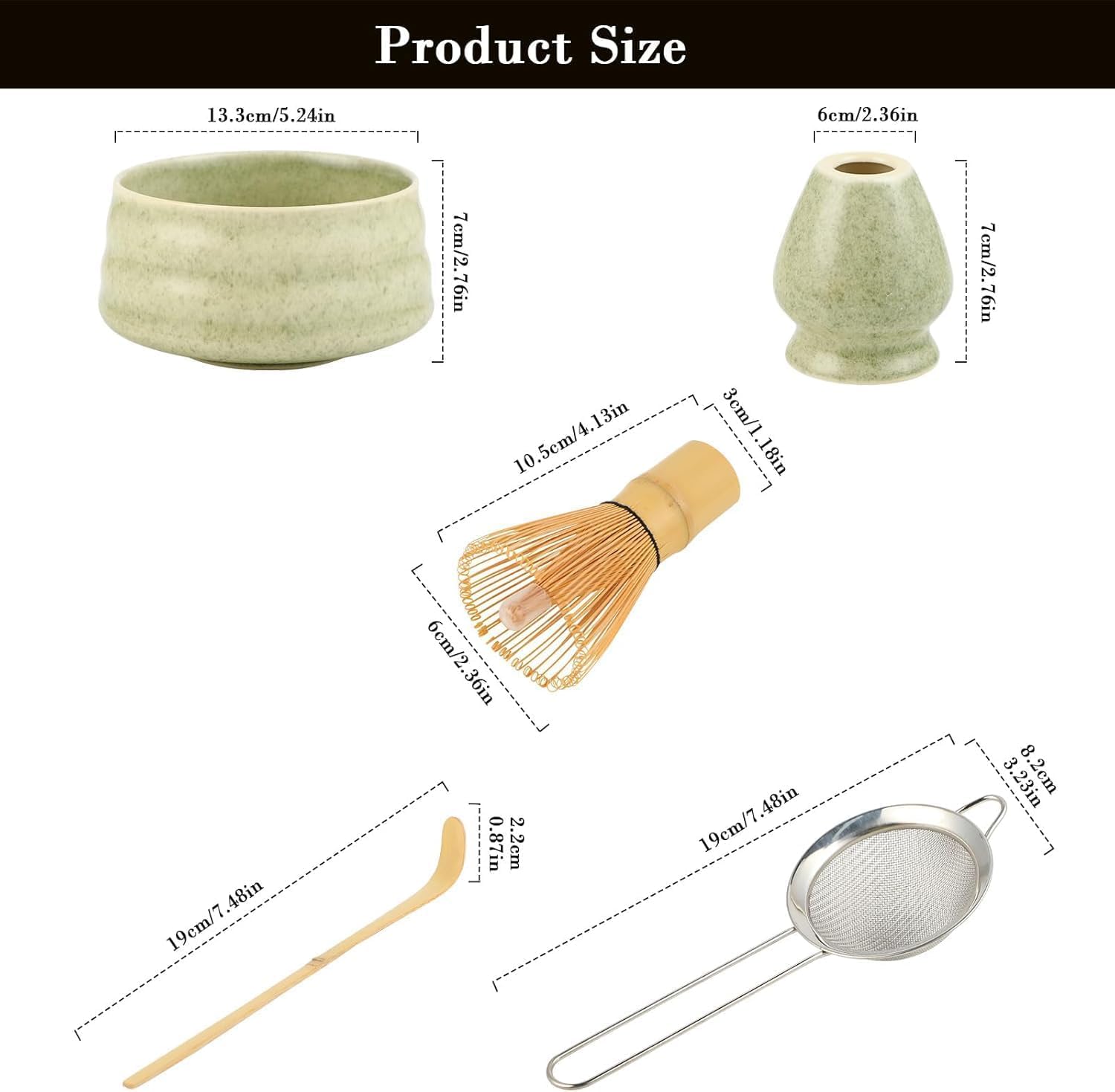 Matcha whisk - Matcha Set - Matcha bowl with spout scoop - Matcha whisk holder-Japoński zestaw