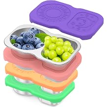 Muross 4 Pack Reusable Snack Containers with Lids, Stainless Steel 2 Compartment Snackle Container, Condiment Containers for Snack Sauce, Portable Box for School, Office, Picnic4pcs