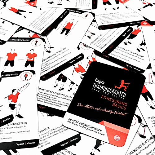figgrs® Fitnessband - 57 Trainingskarten mit 50 Fitness Übungen zur Steigerung von Kraft & Stabilität Aller Muskeln I Sport für zuhause & überall I Von Anfänger bis Profi