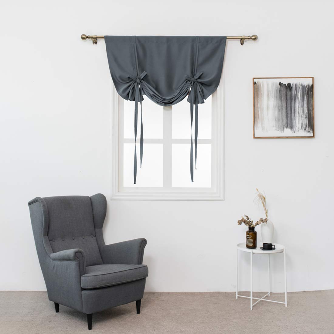 JAIJY Solid Blackout Kitchen Curtain Tie up Adjustable Balloon Window Treatmet Roman Shades Tiebacks for Cafe Drapes, Rod Pocket Thermal Insulated Thick Kids Curtains, 24