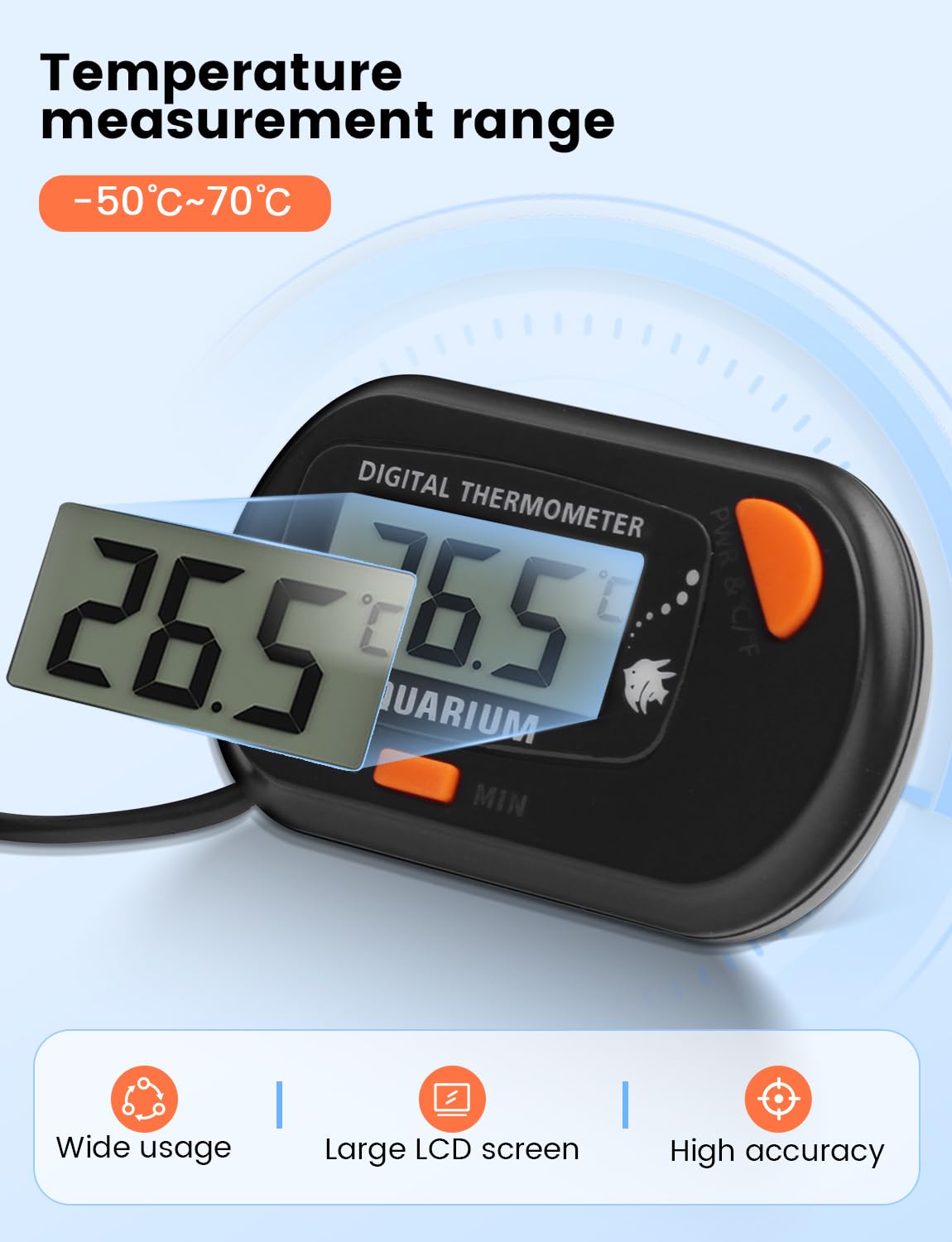 Termometr do akwarium z sondą i przyssawką, cyfrowy termometr temperatury wody LCD do akwarium, akwarium, gadów morskich, terrariów (1)