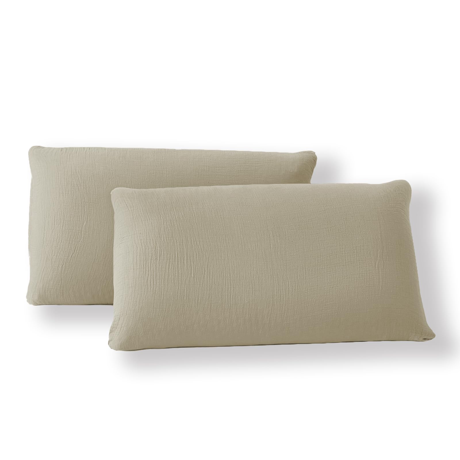 WONGS BEDDING Kissenbezug 40 x 80 2er Set - 100% Baumwolle Hellbraun, Musselin Double Gauze Kissenbezug - Oeko-TEX zert Atmungsaktive Superweiche Kissenbezüge