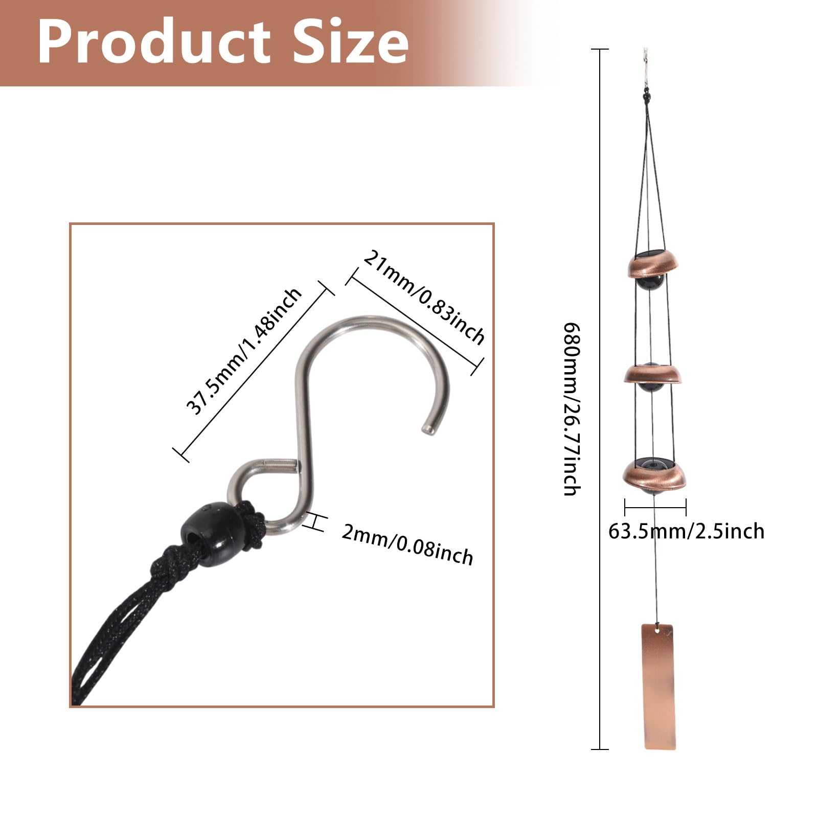 CHGCRAFT Tempio campane a vento per l'esterno Rame rosso 26,8 pollici Windchime Feng Shui vento campane per decorazioni da giardino all'aperto Memorial Wind Chime