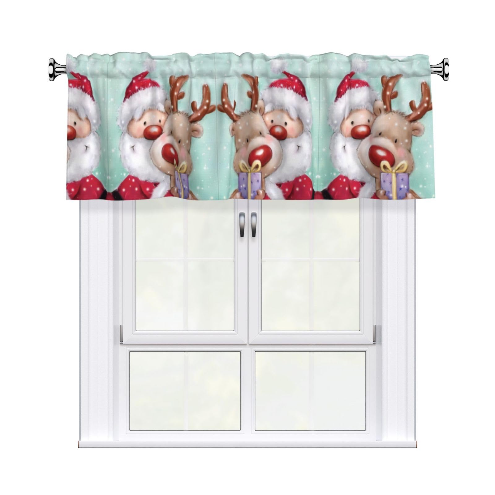 WHJDPP Merry Christmas Prints Charming Kitchen Window Cover – 54x18 Inch Peach Skin Valance with Decorative Print