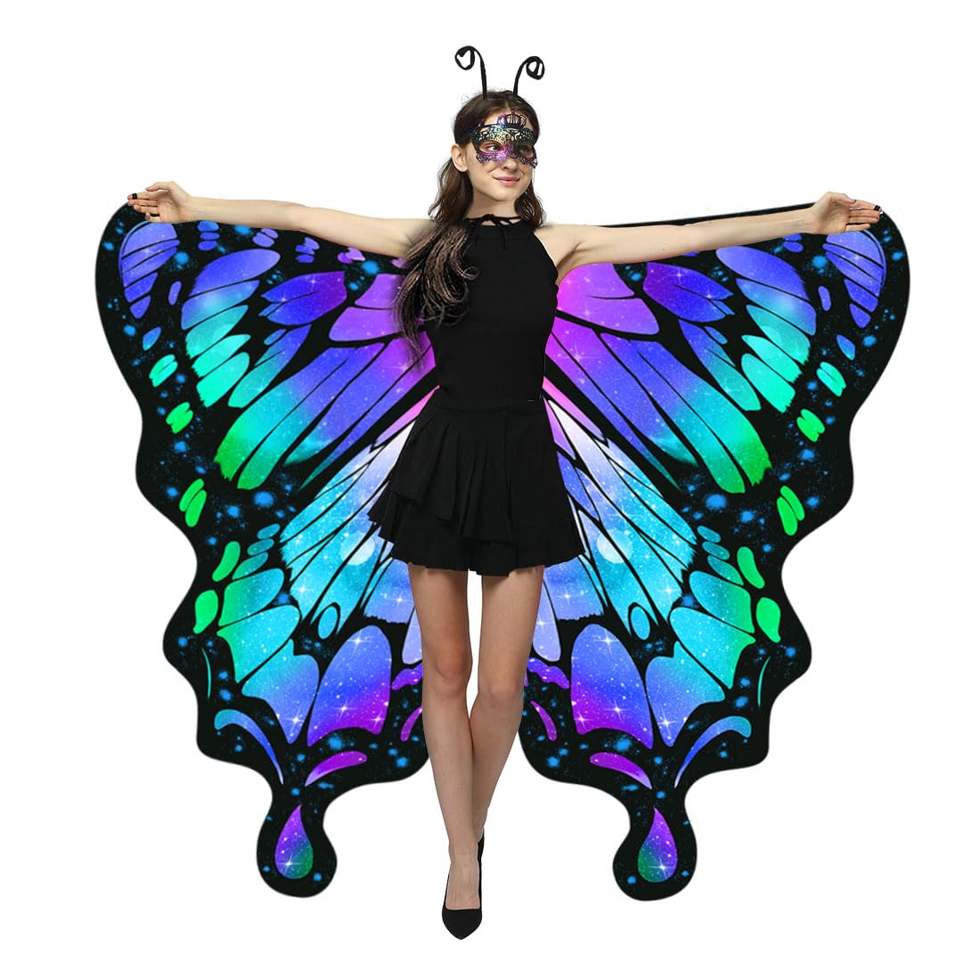 WhiteUniQoon Double-Sided Printing Butterfly Costume for Women, Halloween Costumes Adult Butterfly Wings for Women 002