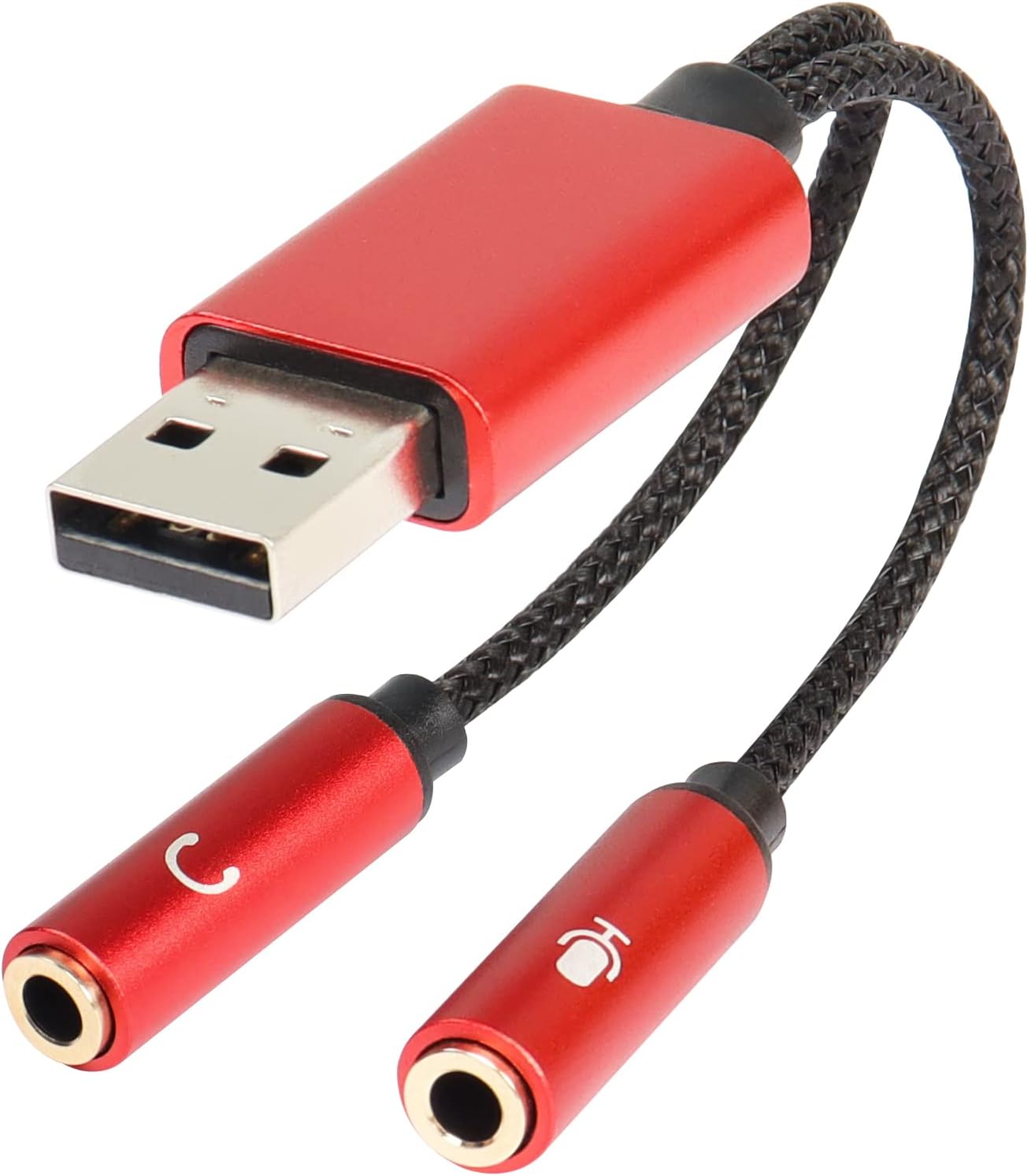 QIANRENON USB Audio Adapter, USB 2.0 Male to Dual 3.5mm Female Headset Adapter 2 and 1 Built-in Chip Stereo Sound Card Jack Cable for Copmuter, Laptop, PSP (Red)