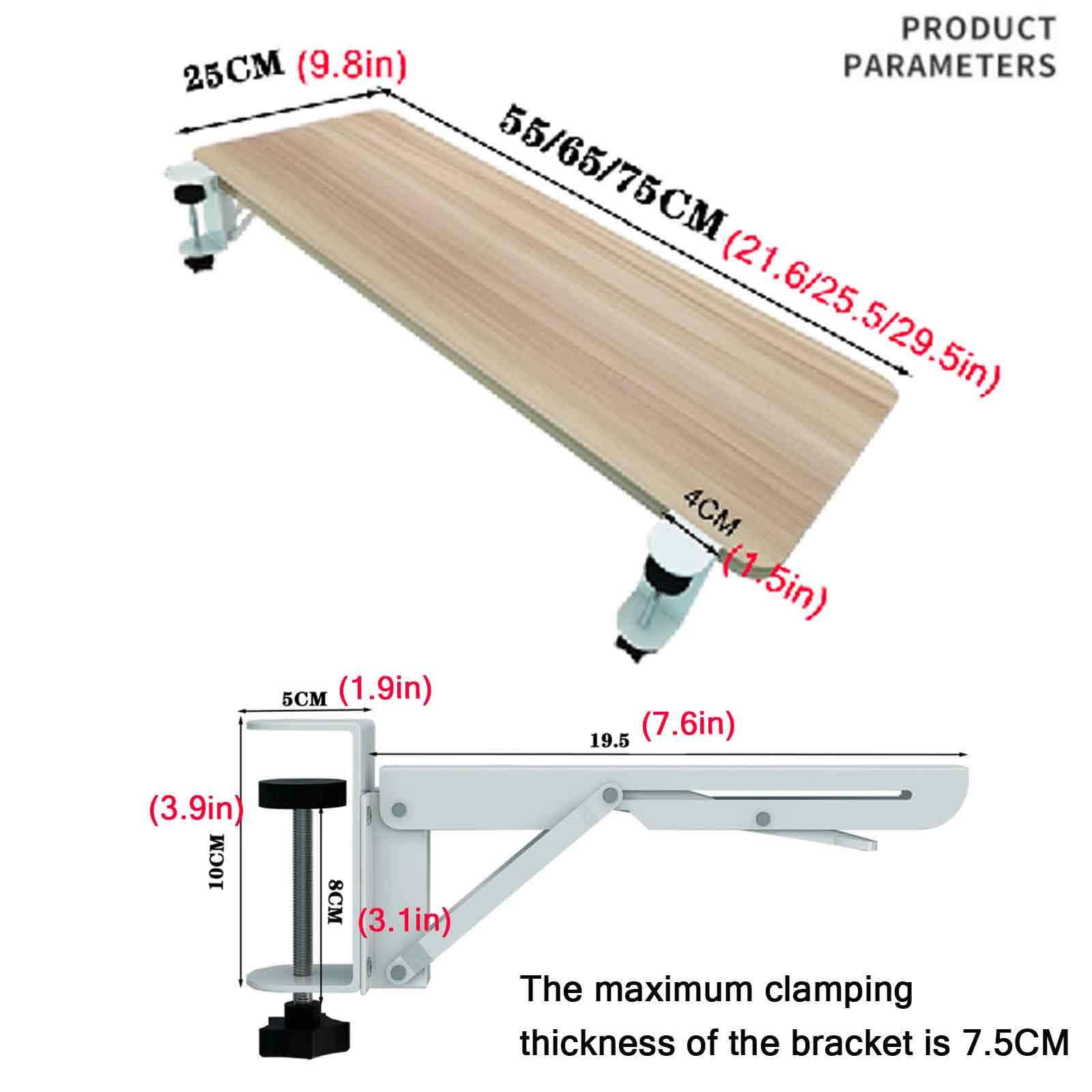 Estensione per tastiera da scrivania, pieghevole, supporto per tastiera computer, estensione per scrivania con morsetto, ripiano ergonomico per tastiera, supporto per tastiera da scrivania, L 55/65/