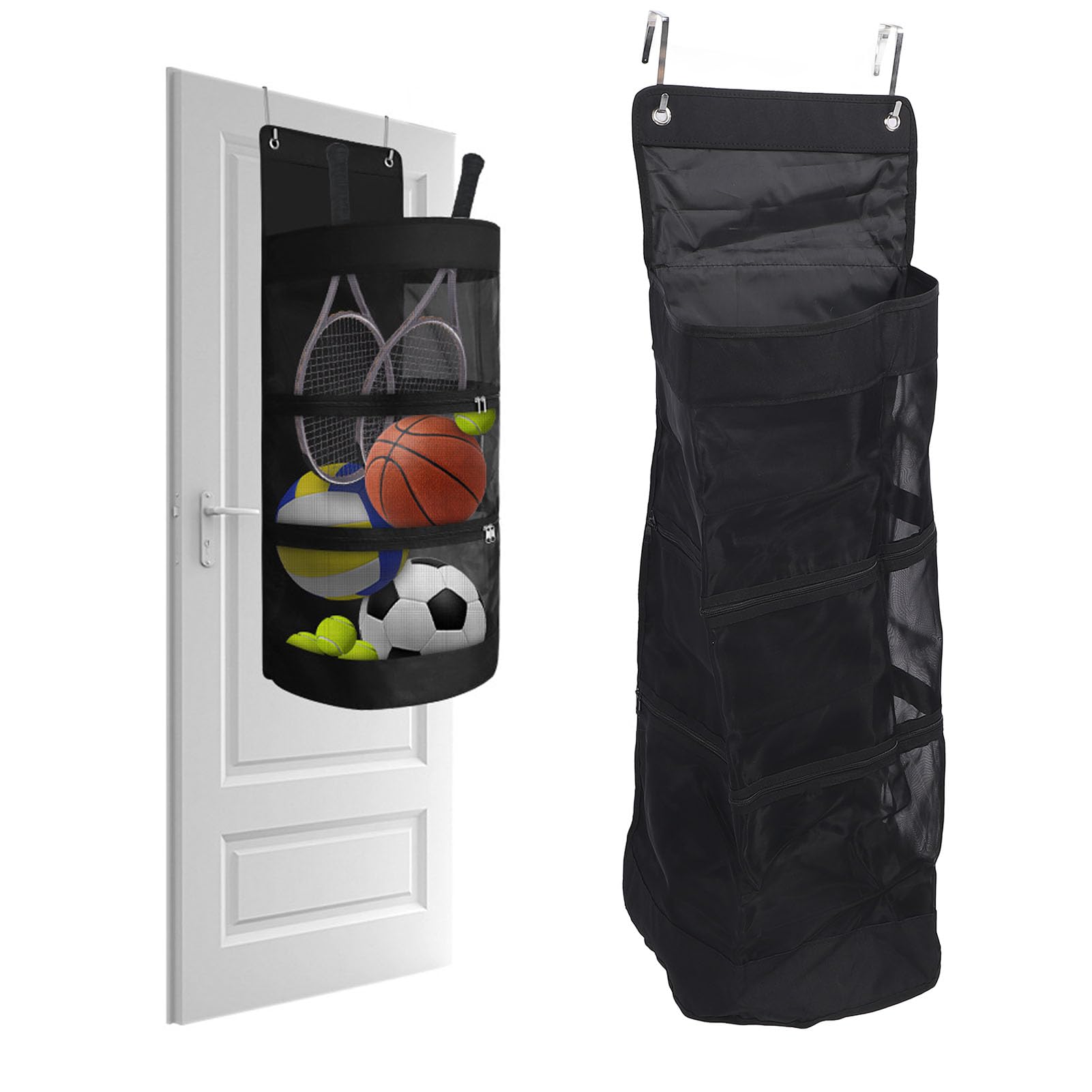 Asixxsix Hanging Storage Organizer, Large Capacity Sports Equipment Organizer for Kids Toys, Shoes, Diapers, Over Door Hanging Bag, Nylon Mesh, Oxford Cloth