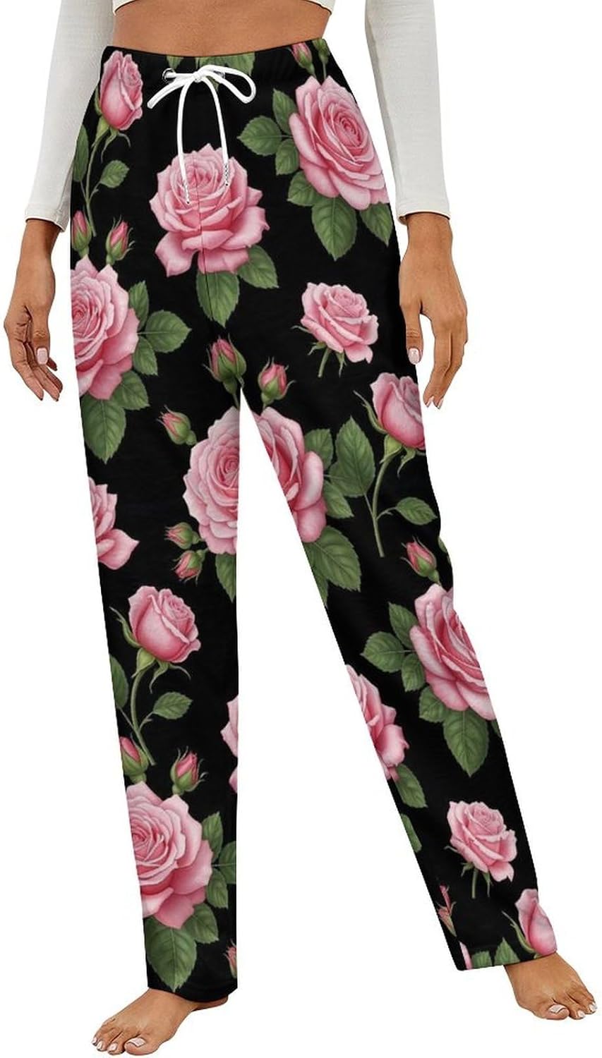 Women's Pajama Pants, Lightweight Flannel Long Pants with Drawstring for Sleep, Sports