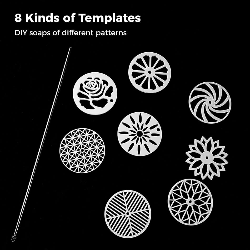 Juego de 10 moldes de tubo de jabón, moldes de silicona para hacer jabón, decoración de velas o pasteles, diseño de patrón de flores, con barra de tracción y disco de plantilla