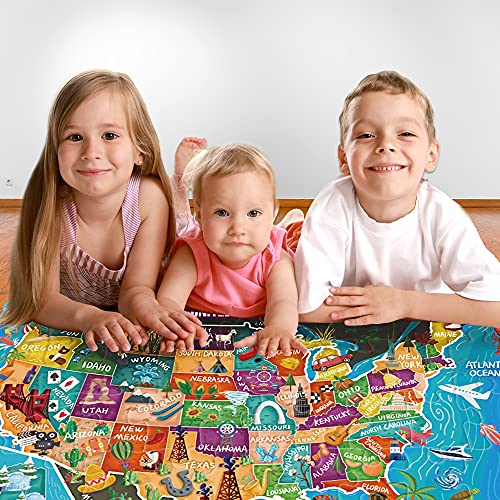 Kids Puzzle Toy Puzzles For Kids Ages 4-8 Usa Map Floor Puzzle Raising Children Recognition &Promotes Hand-Eye Coordinatio (46Pcs) #TOP5
