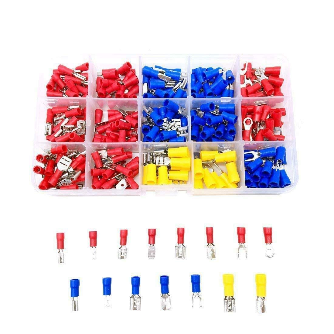 280 PCS Insulated Wire Electrical Connectors Assortment - Fork, Ring, Spade, Quick Disconnect - Crimp Marine Automotive Cable Terminals