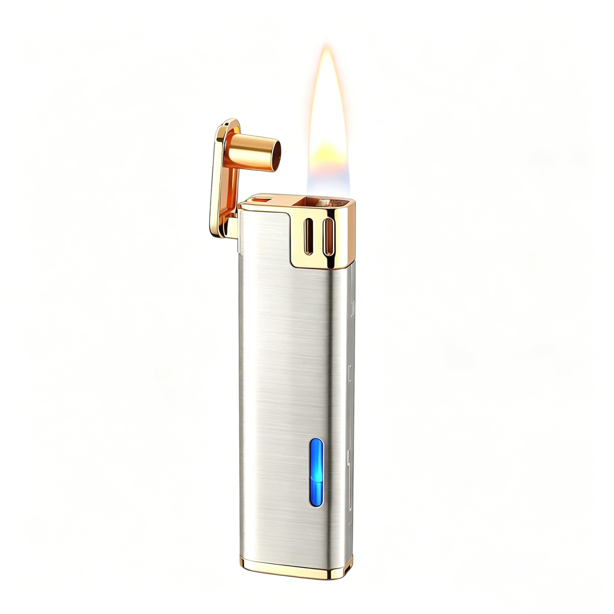 Vintage Metal Kerosene Lighters with 4 Smart Ignitions – Voice/Airflow/Gravity Knock – Refillable Soft Flame Oil Lighter for Candle Camping – Fuel Not Included(Silver)