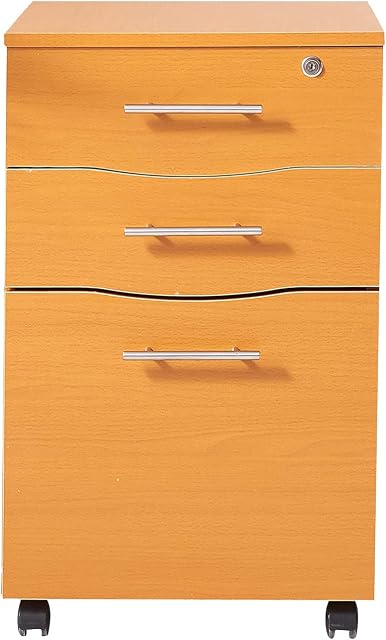 Mobile 3 Drawer Lockable Beech Under Desk Pedestal Unit 42 x 44 x 68cm (w x d x h)