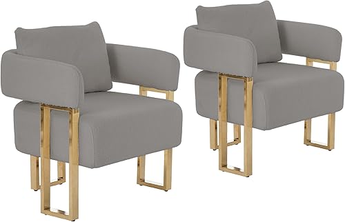 Miniatura 13 de Sofá de dos plazas y 2 sillas de acento, sofá cómodo, sillas de acento modernas para sala de estar con patas doradas, sillones de lectura tapizados