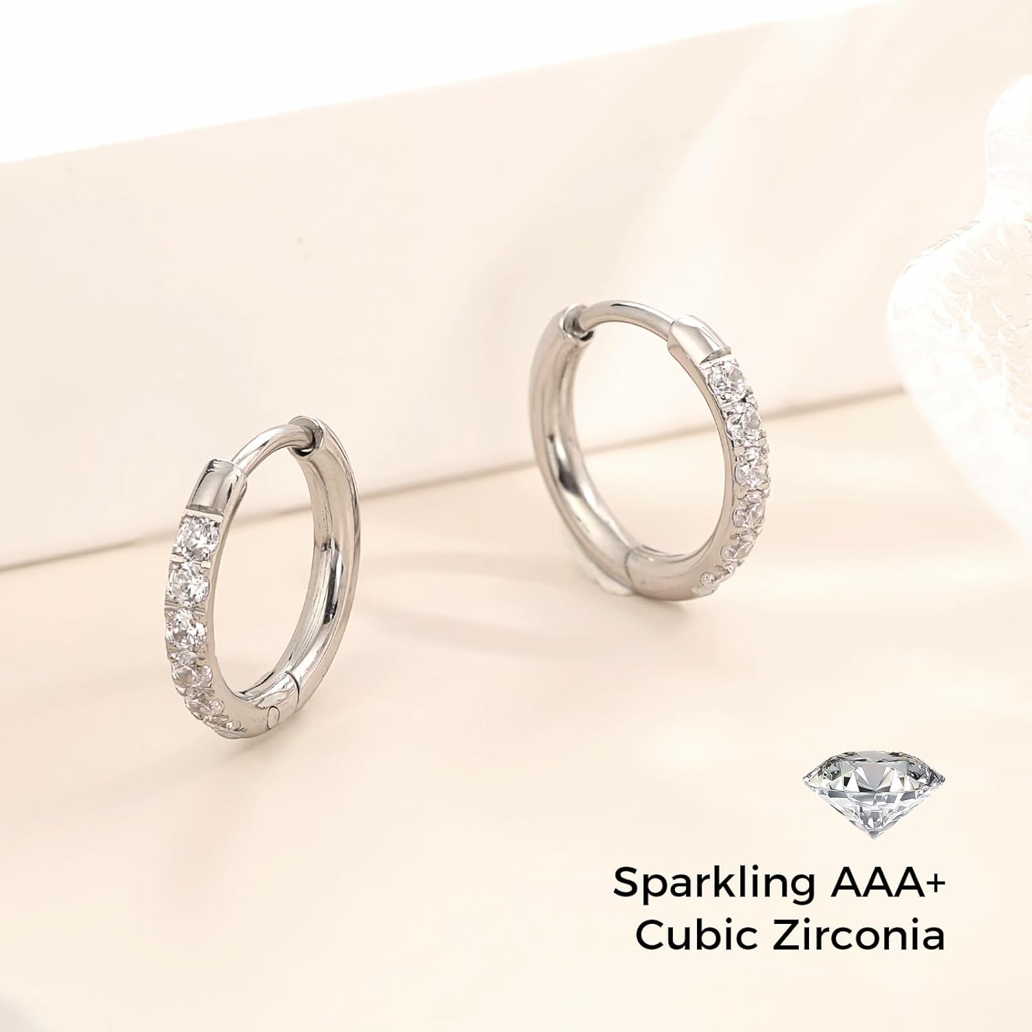 Small Hoop Earrings for Women -Gold Silver Huggie Cartilage Hypoallergenic Earrings for Men Surgical Stainless Steel with Cubic Zirconia for Helix Lobe - Image 6