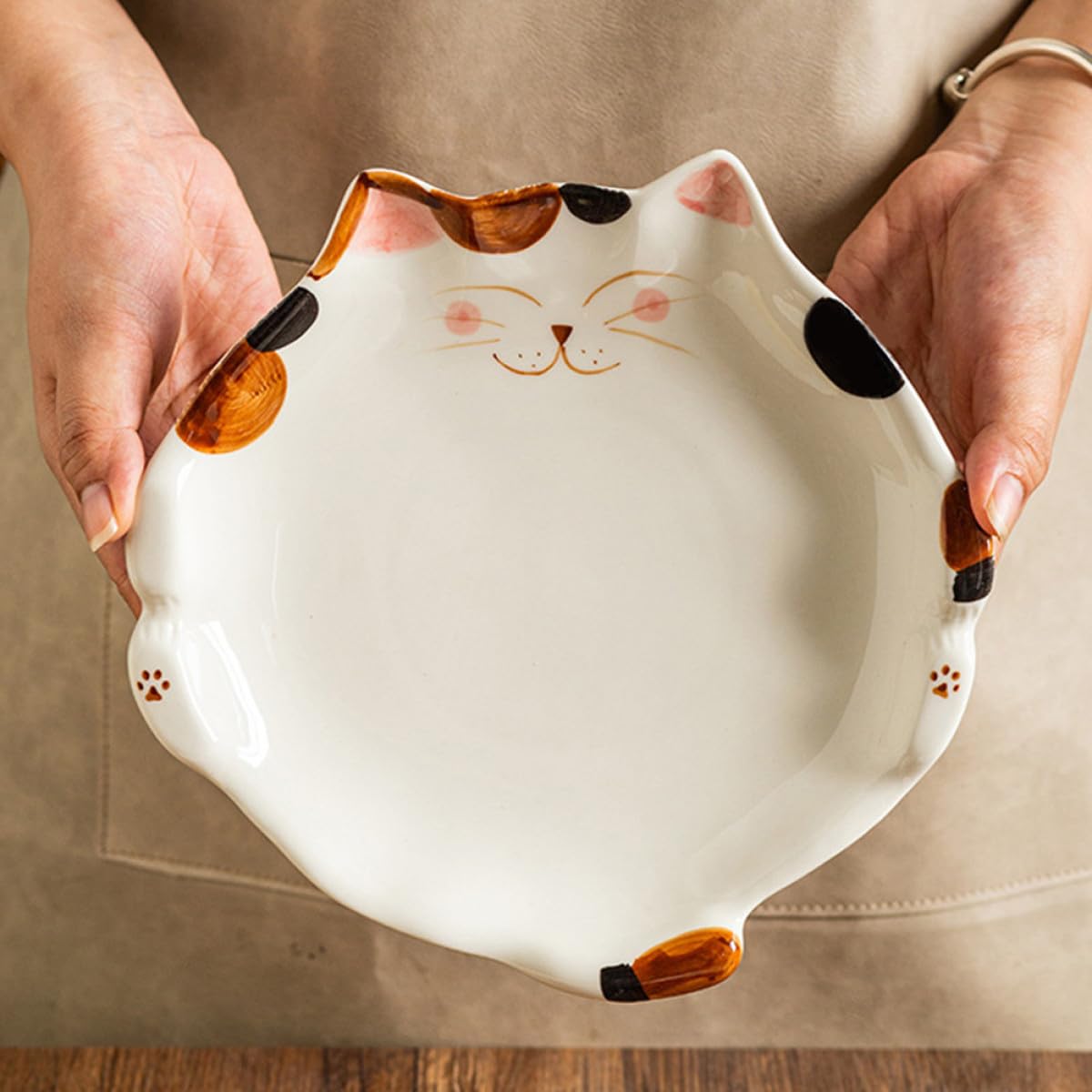 Healeved Piatti in Ceramica a Forma di Gatto Bianco Robusti e Sicuri per Antipasti e Dessert, per Famiglia e Feste Design Semplice e Delicato