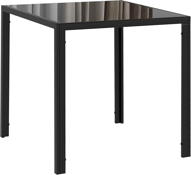 HOMCOM Square Dining Table for 2-4 People, Modern Kitchen Table with Tabletop Tempered Glass and Metal Legs for Dining Room, Living Room, Black