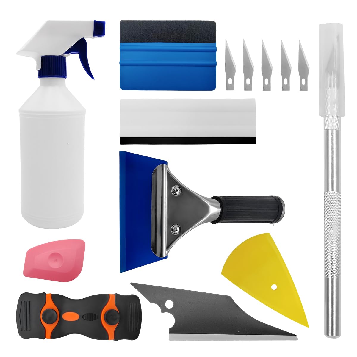 14-Piece Car Window Tint Application Tools Kit, Complete Installation Kit with Squeegees, Knife Blades, Spray Bottle