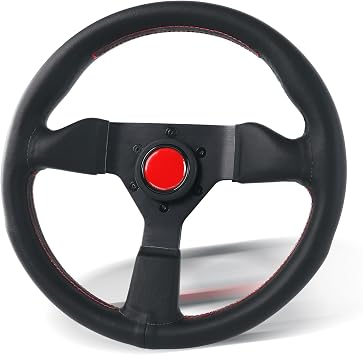 13.8inch Universal Racing Sports 6 Bolts Steering Wheel 350mm Black Leather Hand Grip Steering Wheel with Horn Button-Red