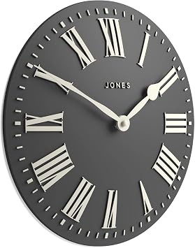 JONES CLOCKS Strand wall Clock | Modern Classic Convex Clock | 12 inch | Dark Gray | Roman Numerals | Ideal for the Kitchen, Living Room, Office or Bedroom