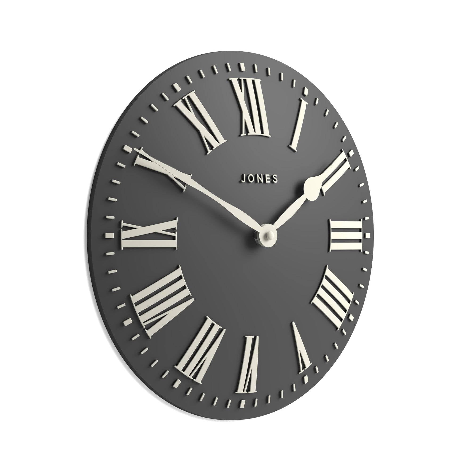 Jones Clocks Dark Grey Jones Clocks® Strand Wall Clock | Modern Classic Convex Clock | 30Cm | | Roman Numerals | Ideal For The Kitchen, Living Room, Office Or Bedroom