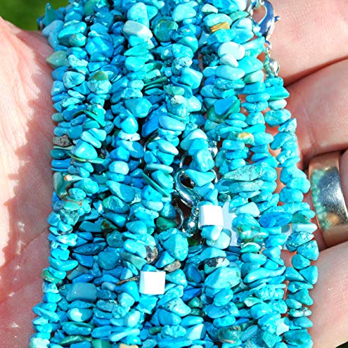 Zenergy Gems Charged Arizona Turquoise Necklace 17.7" Premium Tumble Polished Crystal Gemstone Chip Necklace + Selenite Heart Charging Crystal (Shamans Stone - Creative Success & Longevity) [Reiki] #TOP3