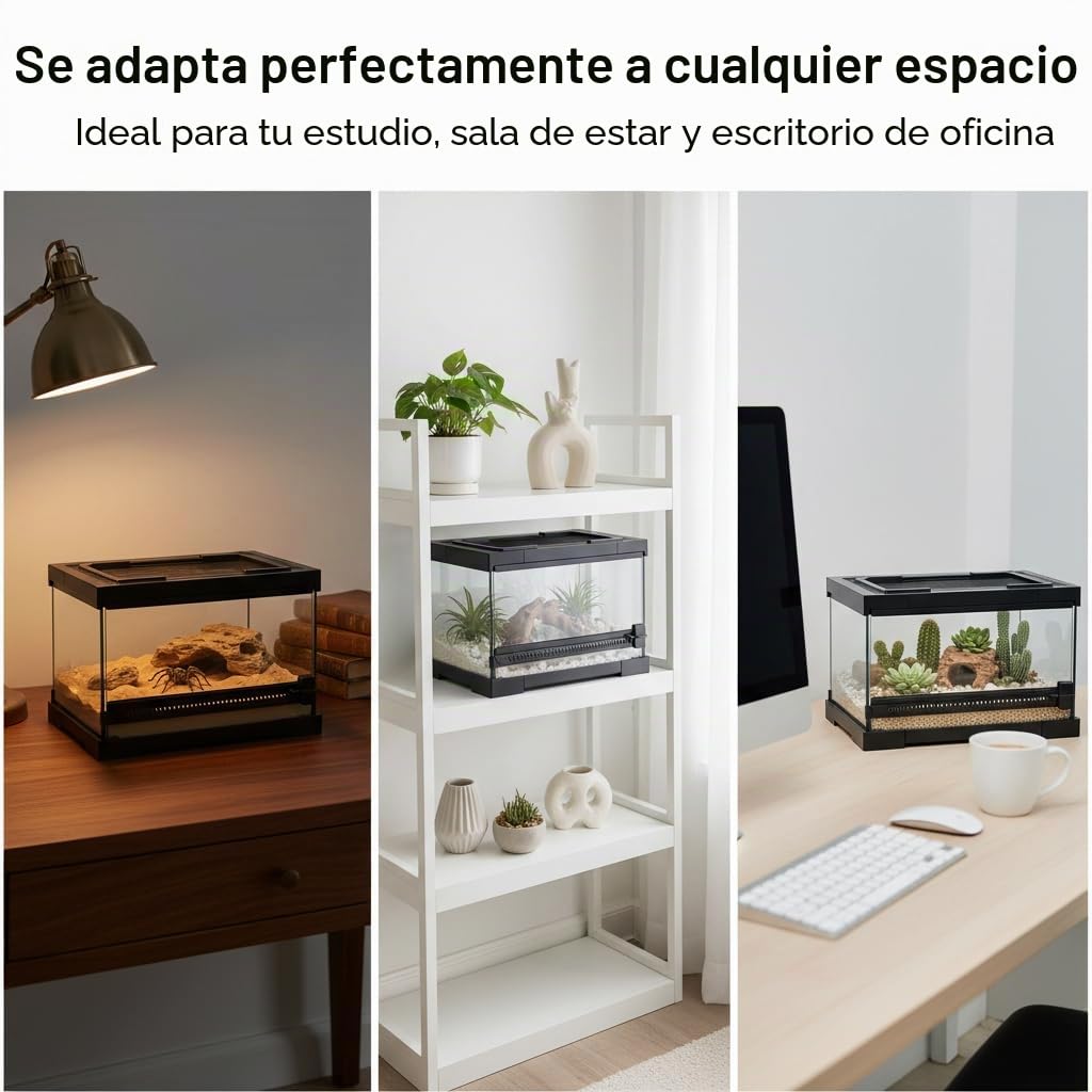Terrario de cristal para reptiles, caja de anfibios, caja de hábitat para ranas, arañas, mantis religiosa, grillo, tarántula, cangrejo ermitaño (30 x 20 x 17 cm)