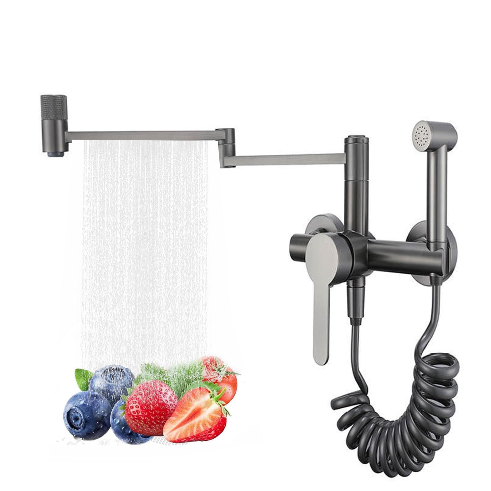 Robinet de cuisine gris de finition supérieure à double articulation
