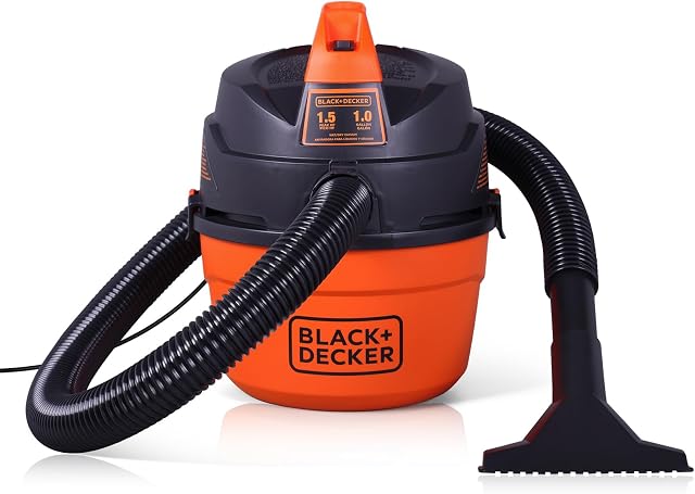 BLACK+DECKER Shop Nettoyeur à vide Petit Aspirateur Shop avec Accessoires, 1 Je ne sais pas, Gallon. 1.5 Le pic de Hp, Mini Aspirateur mural pour Garage, Maison et Animaux, 60 Cfm (B)