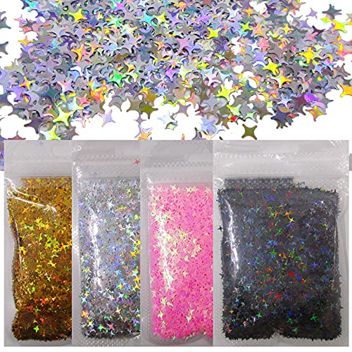 Lifextol 40g Stars Chunky Glitter Flakes Holographic Black Pink Star Shapes Nail Sequins Sparkles Stickers Eestablishment Accessories for Resin Epoxy, Crafts and Nail Arts (Cross Star)