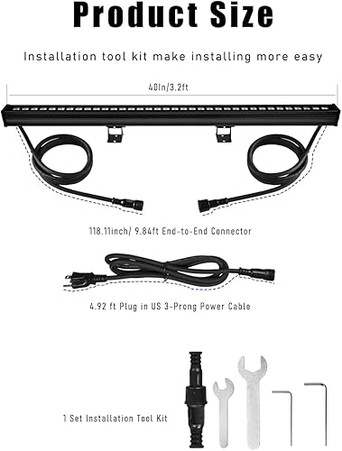 Miniatura 7 de Luces LED enlazables mejoradas para lavadora de pared, gran angular de 10 x 60 pulgadas, 36 W, 5000 K, luz diurna enchufable, 120 V, 40 pulgadas,