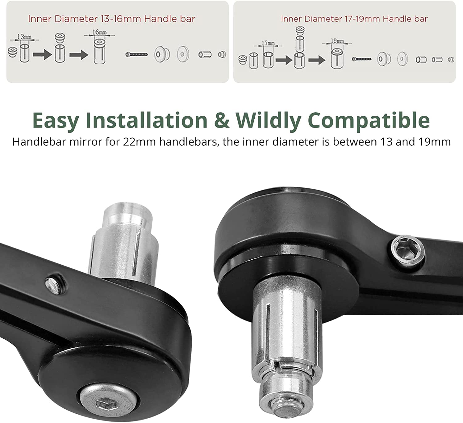 EYPINS Rétroviseurs Moto Universels de 22 mm Ronds en Alliage d'Aluminium Rotation à 360 Degrés pour Guidon Poignée de Moto Vélo Trotinette Scooter Haute Définition (1 Paire)