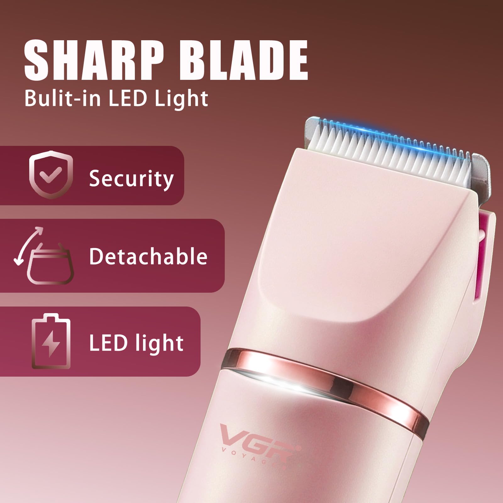 VGR 763 Epilatore Donna Elettrico 5 in 1, Depilatore Ricaricabile Senza Fili, Rasoiatore Viso, Epilatore Corpo Wet & Dry per Viso, Gambe, Ascelle e Zone Intime, Rosa