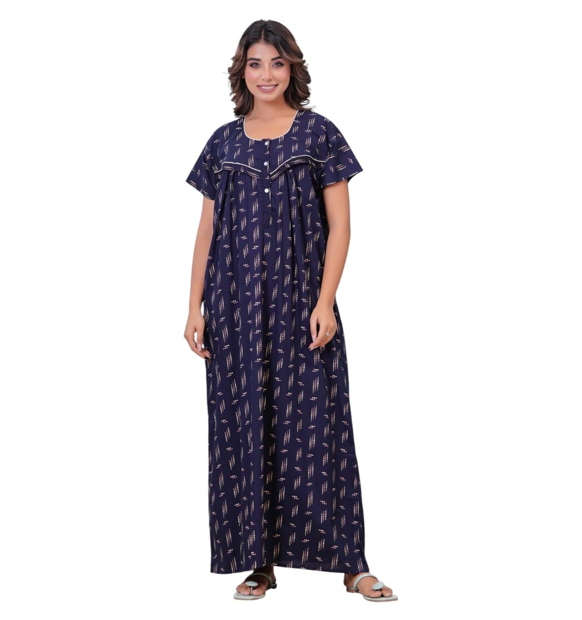 Women's Pure Cotton Printed Maternity Nighty, Soft Breathable Nursing Nightgown for Breastfeeding Maxi, Pregnancy Postpartum Sleepwear with Side Zips-image-43