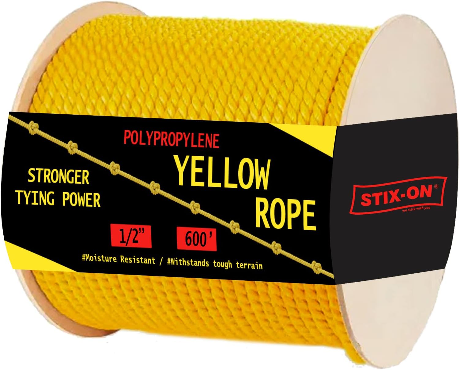 Polypropylene Rope 600 Ft, 1/2 Inch Twisted Nautical Oil Resistant Yellow Heavy Duty Ideal for Boats, Dock Increased Friction and Heat Resistance High Tensile Strength Marine