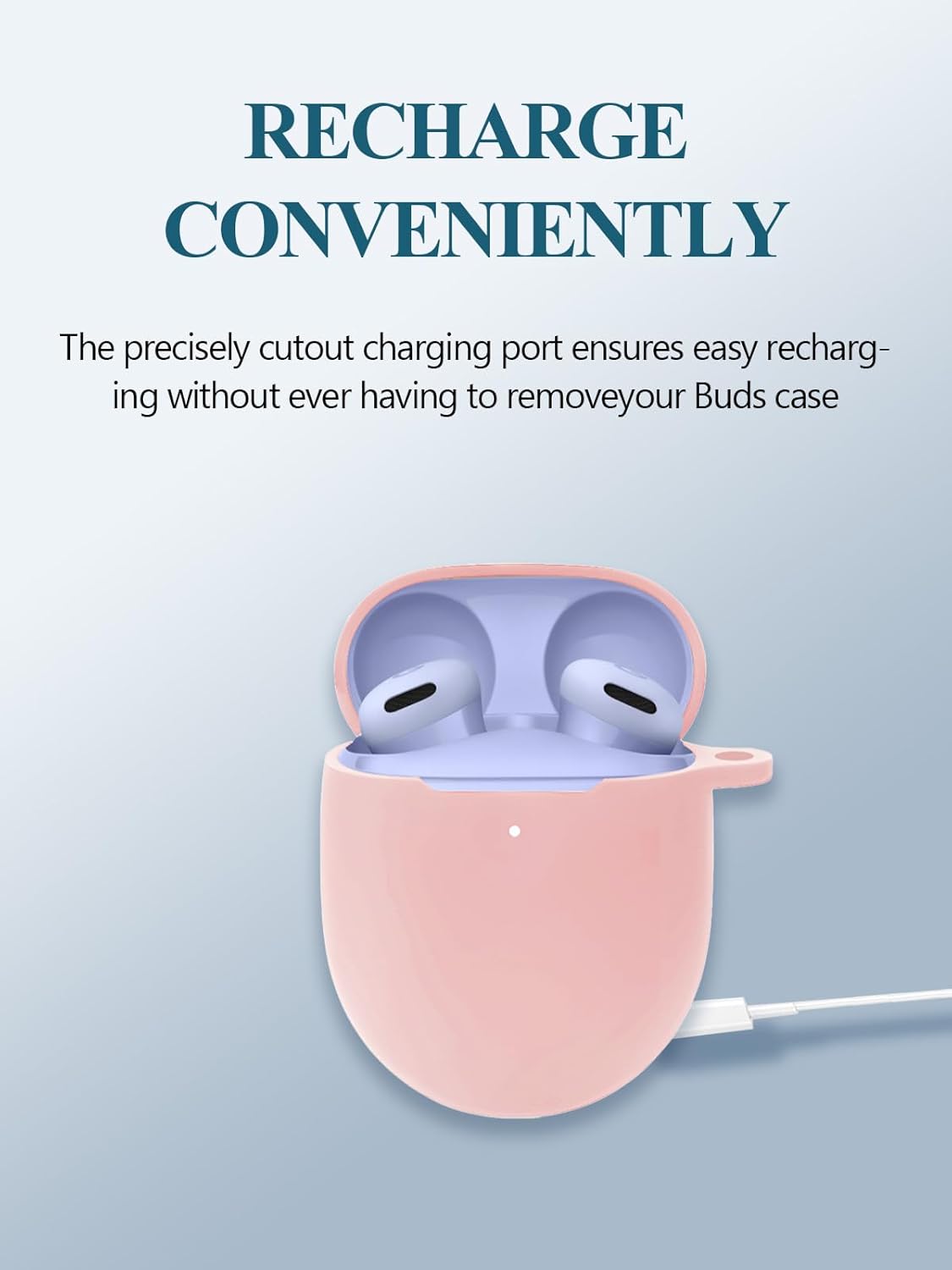 Case for Google Pixel Buds 2a - Wireless Bluetooth Earbuds, WUNIAK Soft Silicone Protective Portable Scratch Shock Resistant Shell with Cleaner Kit & Carabiner & Lanyard,Pink - Image 6