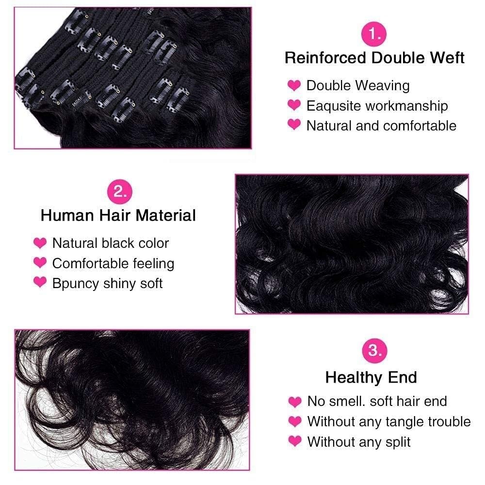 Przedłużanie włosów Doczepy z klipsem typu Body Wave Naturalny kolor czarny Pełna głowa Brazylijskie włosy remy 8 szt. 18 klipsami 120 gramów(16inches)