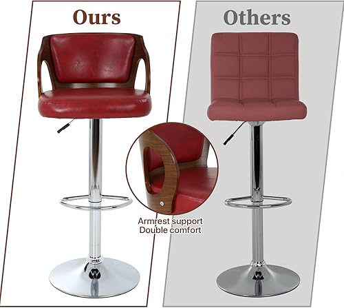 Miniatura 6 de Dkelincs Juego de 2 taburetes de bar, taburetes de bar giratorios ajustables en altura de mostrador con respaldo y brazos, moderno taburete de bar