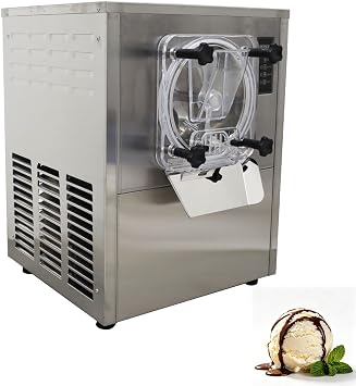 110V Commercial Hard Ice Cream Machine 25-30 L/H Single Flavor Desktop Hard Serve Ice Cream Maker with Intelligent Operation Panel Stainless Steel for Snack Bar Supermarket Restaurant 1400W